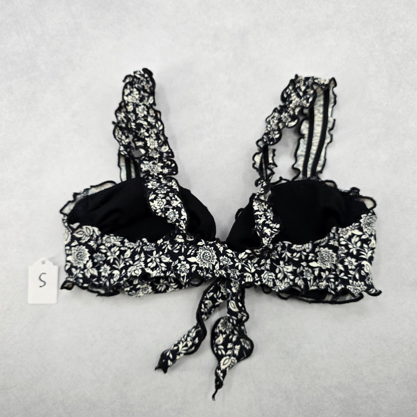 Xhilaration Black Floral Ruffle Beach Tie Bra Bikini Bralette Swim Top S Small