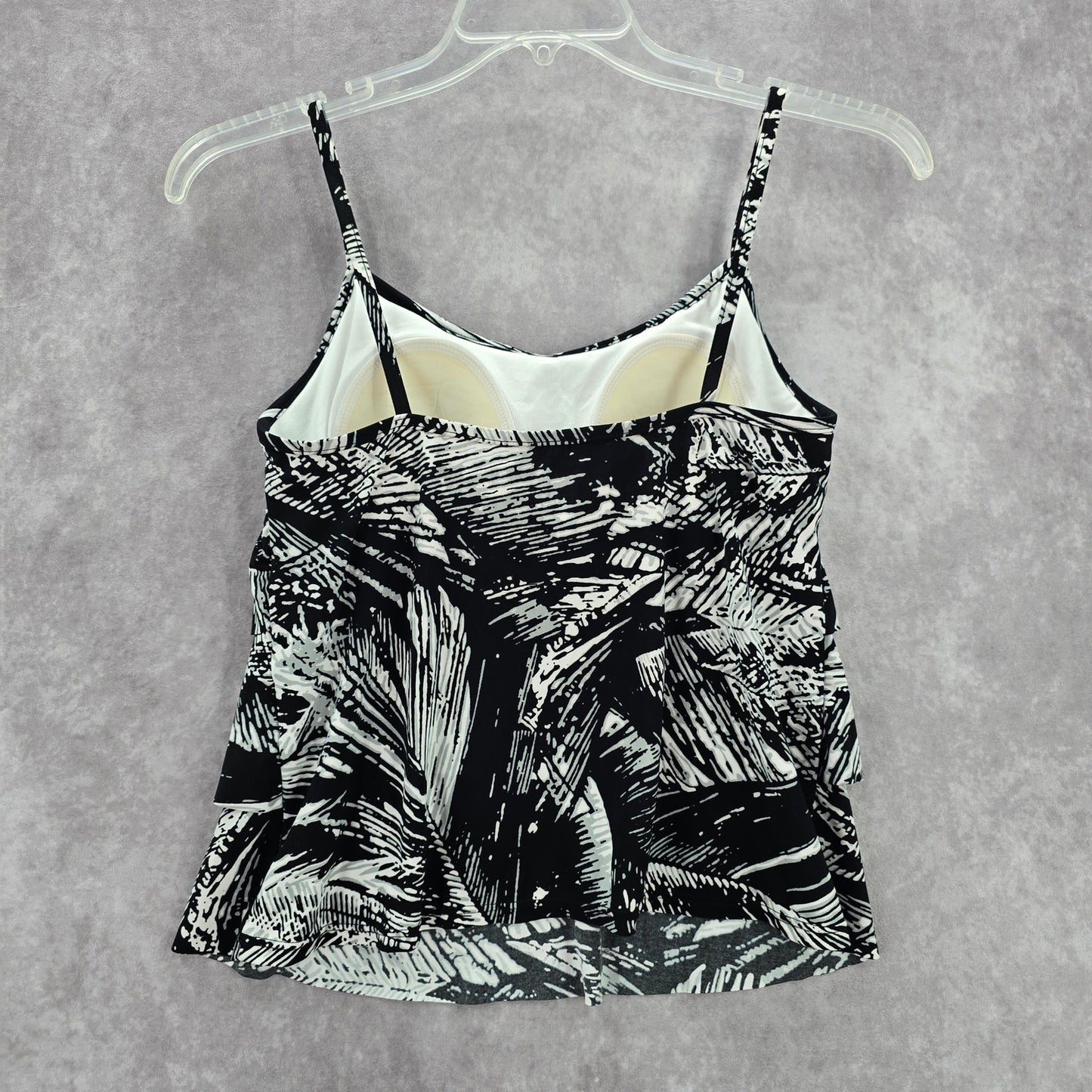 Jamaica Bay Black Ruffle Floral Padded Swimwear Tankini Tank Top Medium M 10