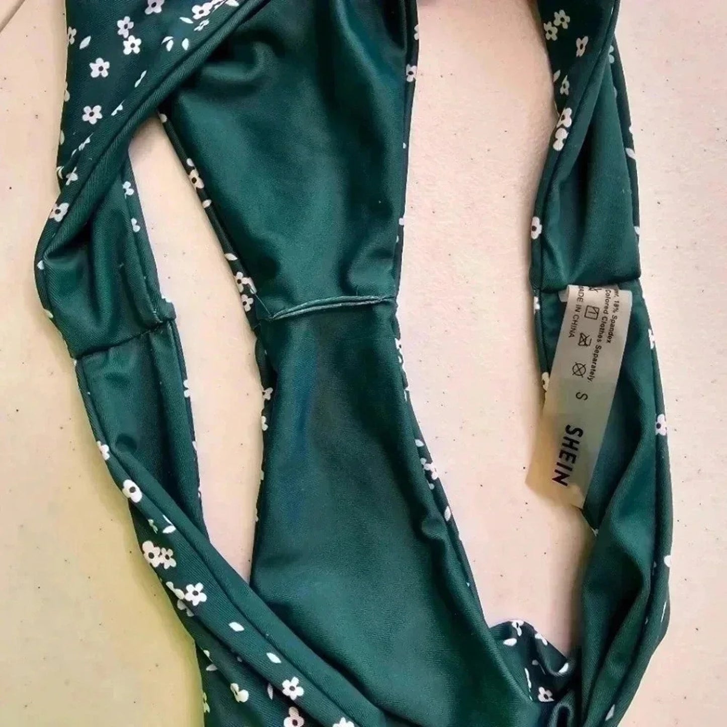 Shein Green Floral Print Bikini Bottom Swimwear Small
