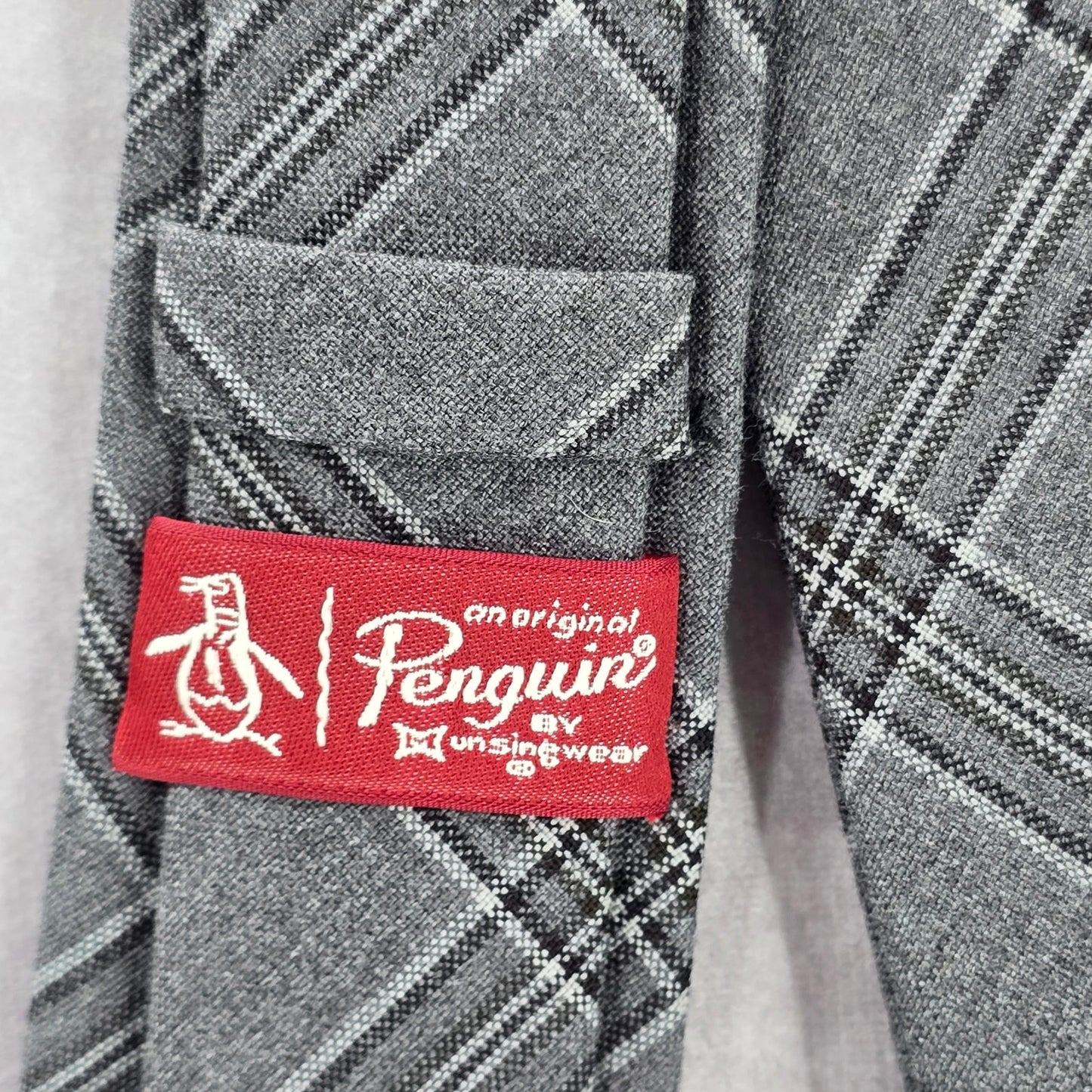 An Original Penguin by Munsingwear Gray Black Stripe Plaid Men's Neck Tie