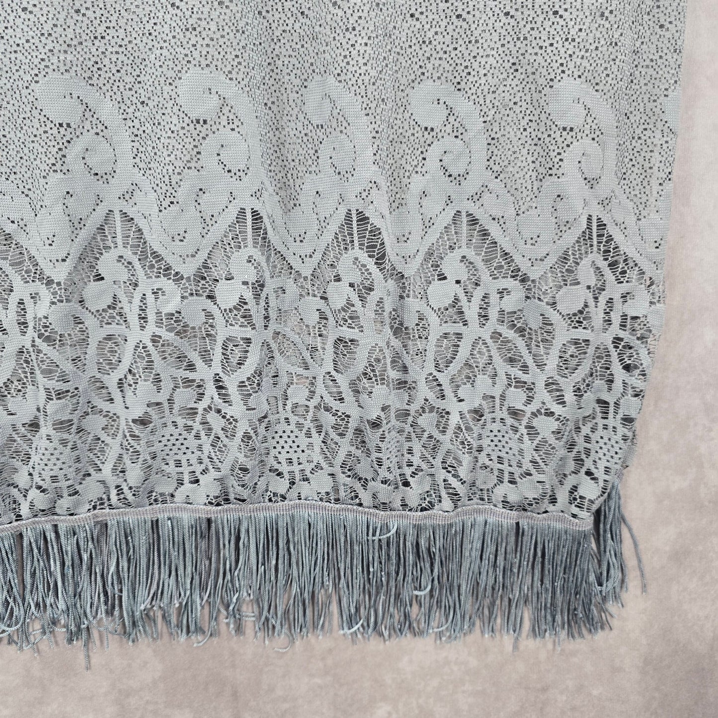 Arianna by Howards Gray Lace Fringe Boho Beach Swim Cover Up Duster Kimono XL