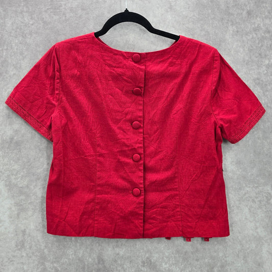 Sag Harbor Red Cotton Linen Floral Lace Crochet Vintage Y2K Blouse Top Medium 8P