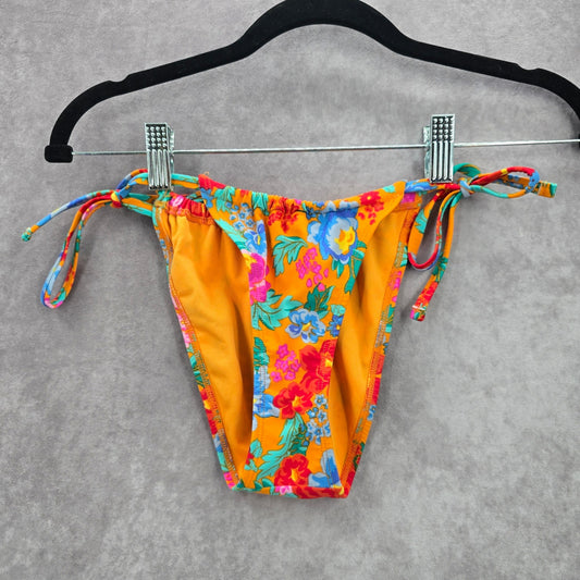 Xhilaration Orange Floral String Ties Bikini Bottom Swimwear Small