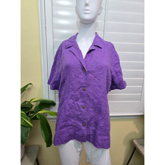 Chico's Purple 100% Linen Button Up Top Size Large 2