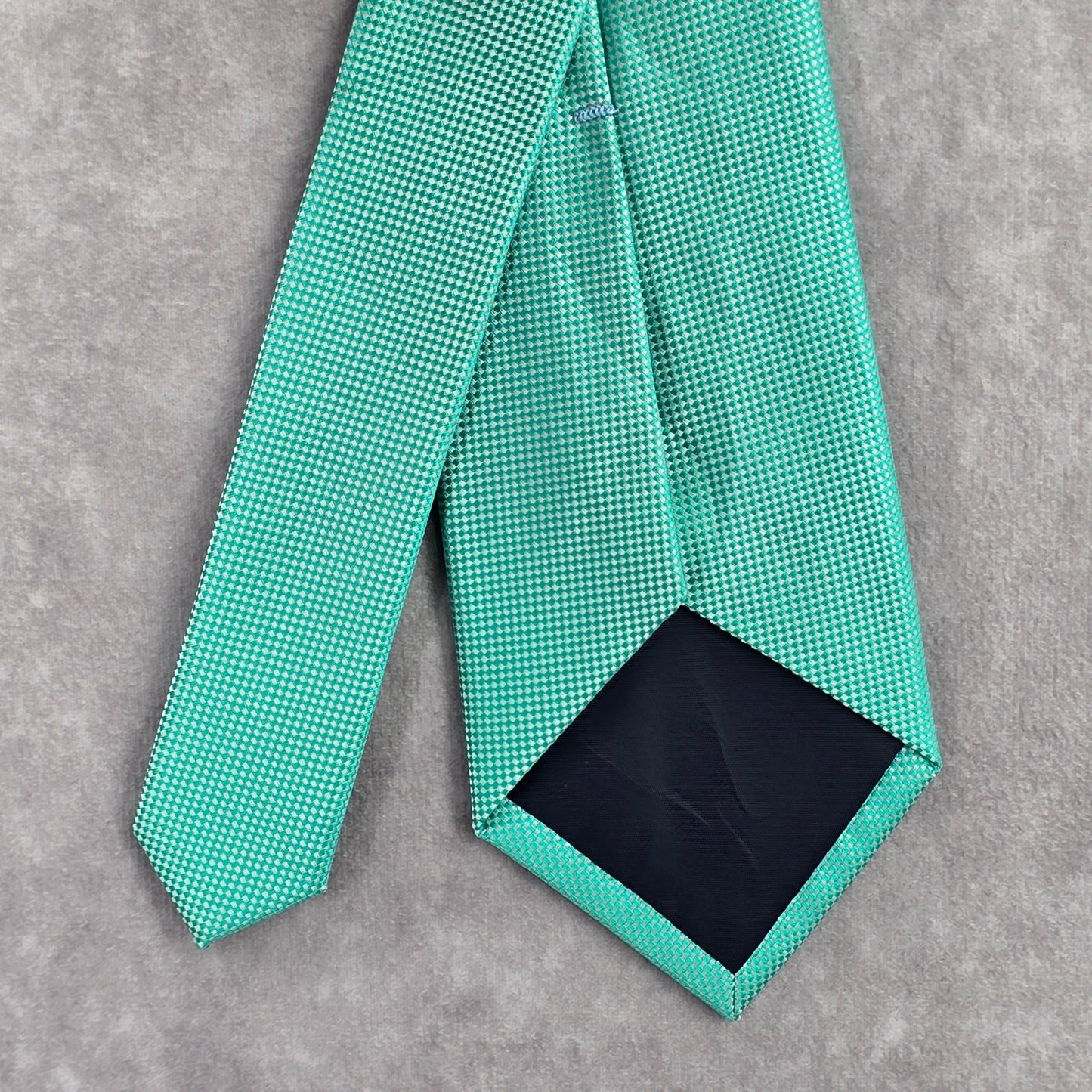 Countess Mara Green Silver Checker Weave Stripe Geometric Men's Neck Tie