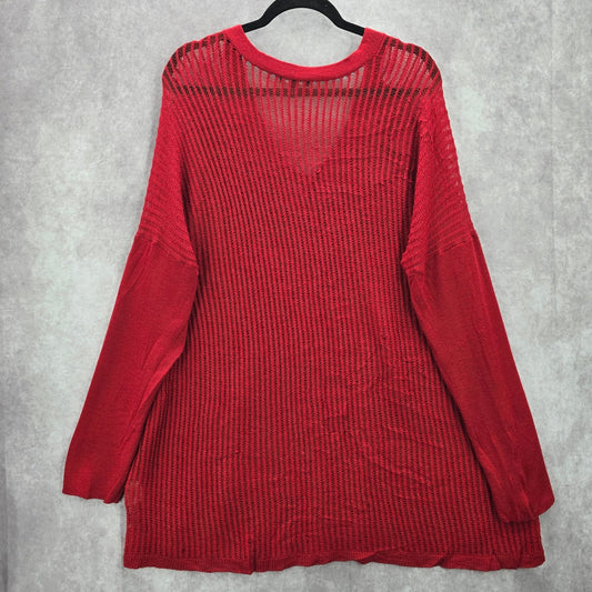Eileen Fisher Red Merino Wool Mini Stitch Tunic Sweater Pullover XL Extra Large