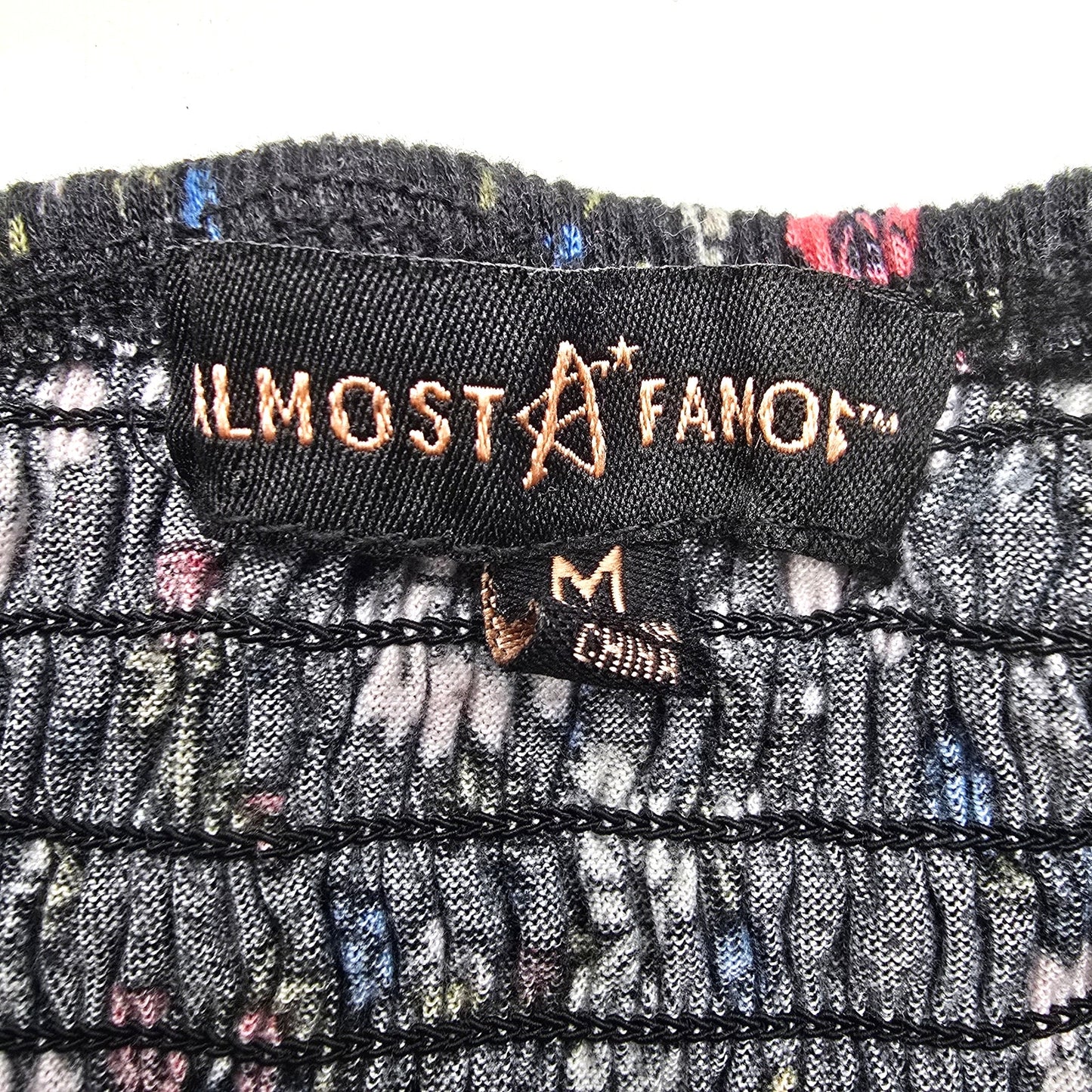 Almost Famous Black Smock Cropped Off Shoulder Y2K Blouse Top Shirt Small