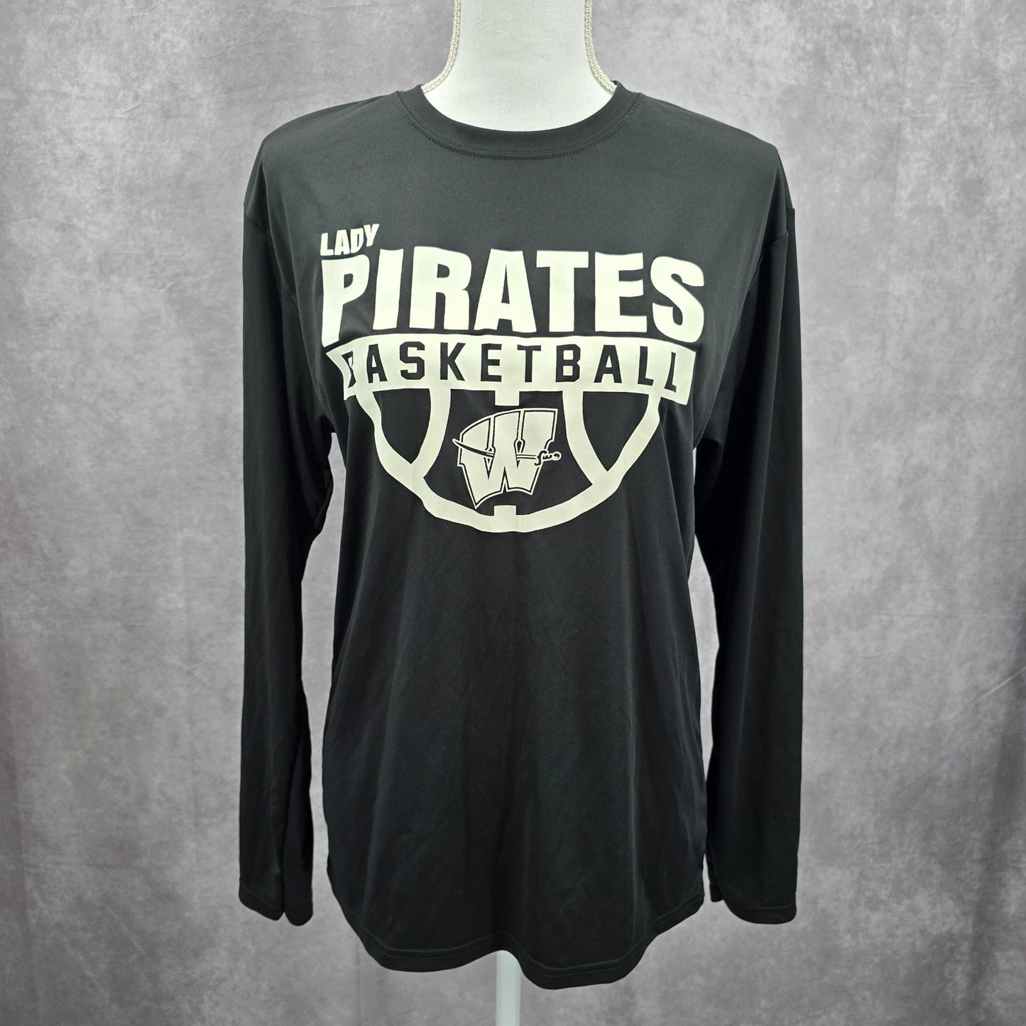 A4 Black Long Sleeve Lady Pirates Basketball Activewear Top Small