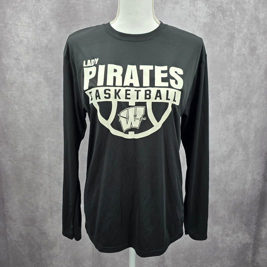 A4 Black Long Sleeve Lady Pirates Basketball Activewear Top Small
