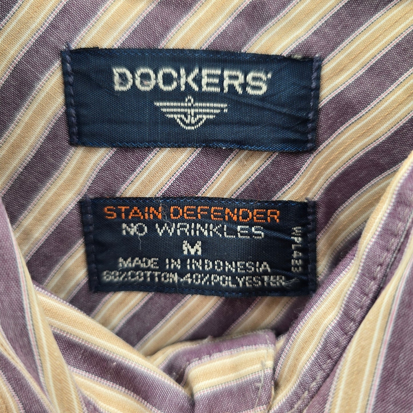Dockers Button Down Long Sleeve Stripe Purple Cream Work Mens Shirt Medium