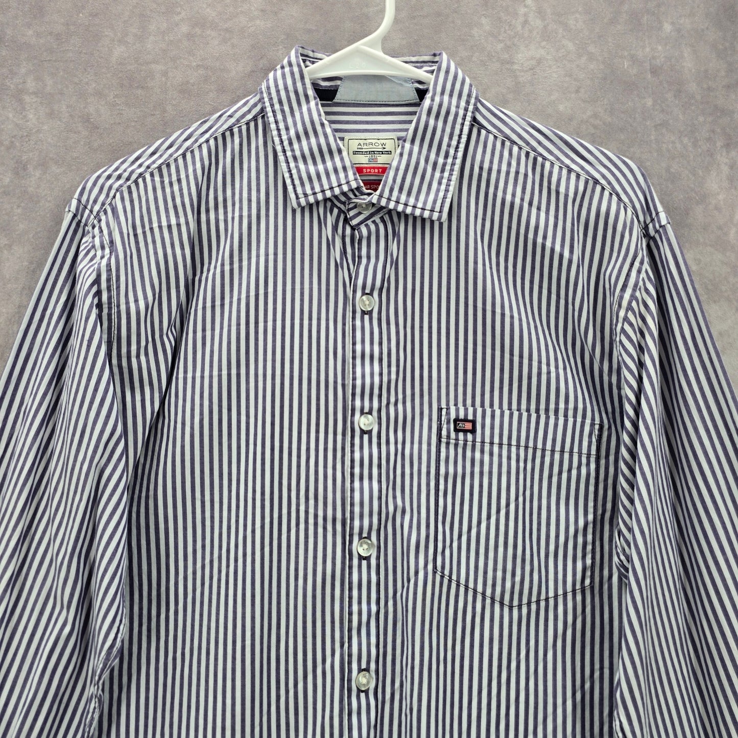 Arrow Purple White Stripes Button Down Long Sleeve Cotton Mens Shirt Medium