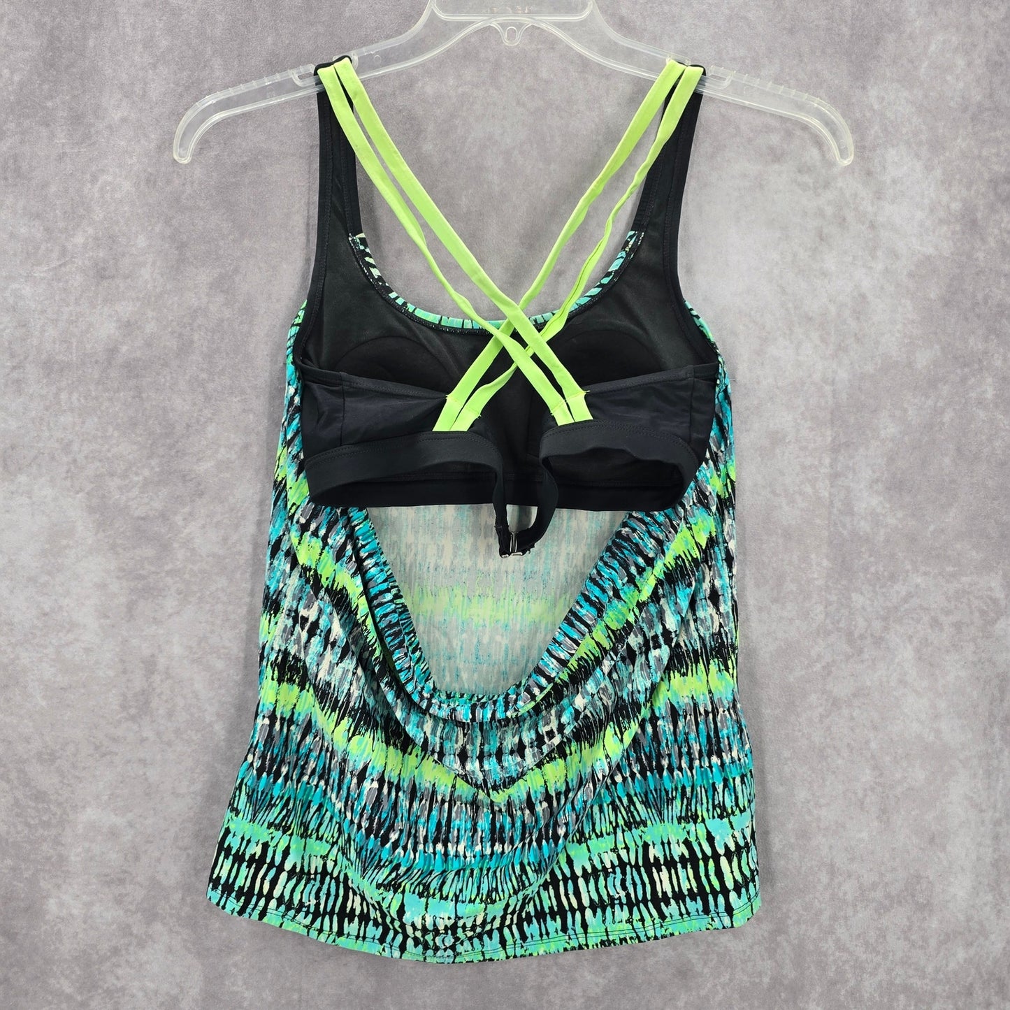 BCG Green Padded Sports Bra Swimwear Tankini Drape Back Tank Top Medium M 8
