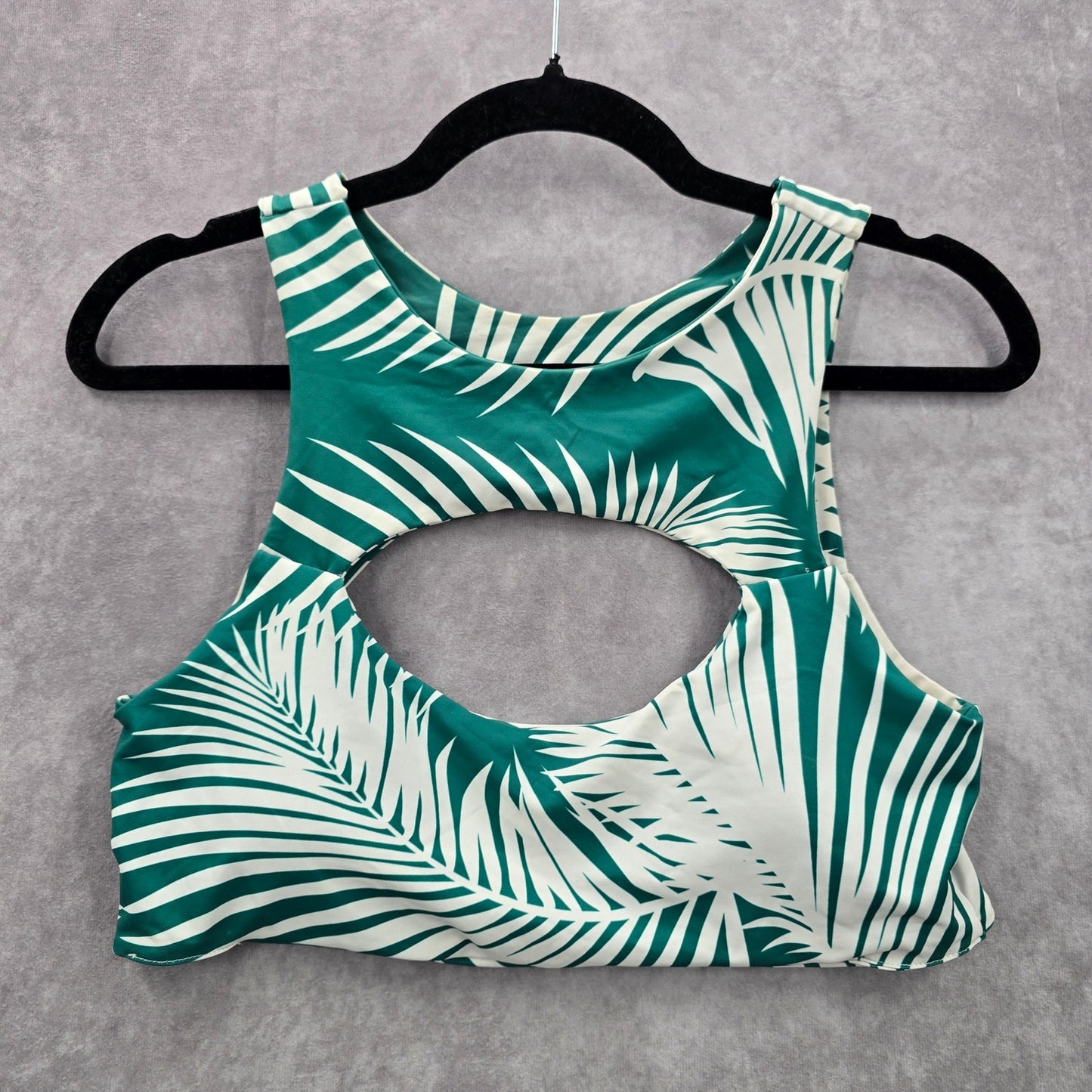 Green White Tropical Leaf Cutout Padded Bikini Top Swimwear Medium
