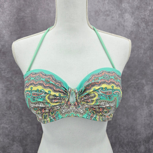 Victoria's Secret Green Floral Paisley Padded Bikini Top Halter Swimwear 36B