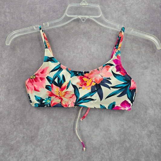 White Floral Bikini Top Padded Adjustable Strap Swimwear Swimsuit Small