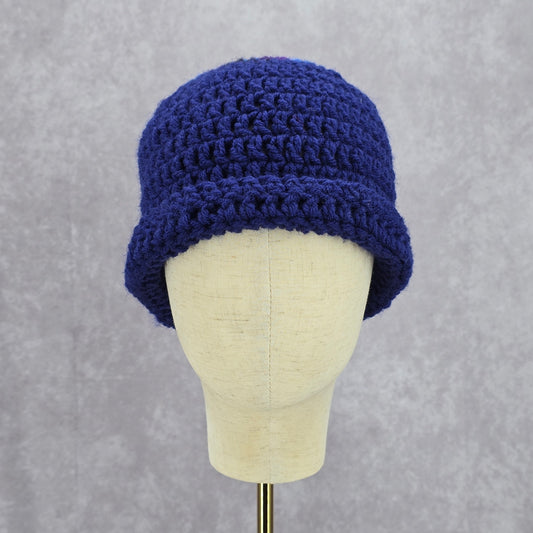 Blue Purple Crochet Knit Bucket Cap Hat Fun Vintage Y2K Funky Beanie