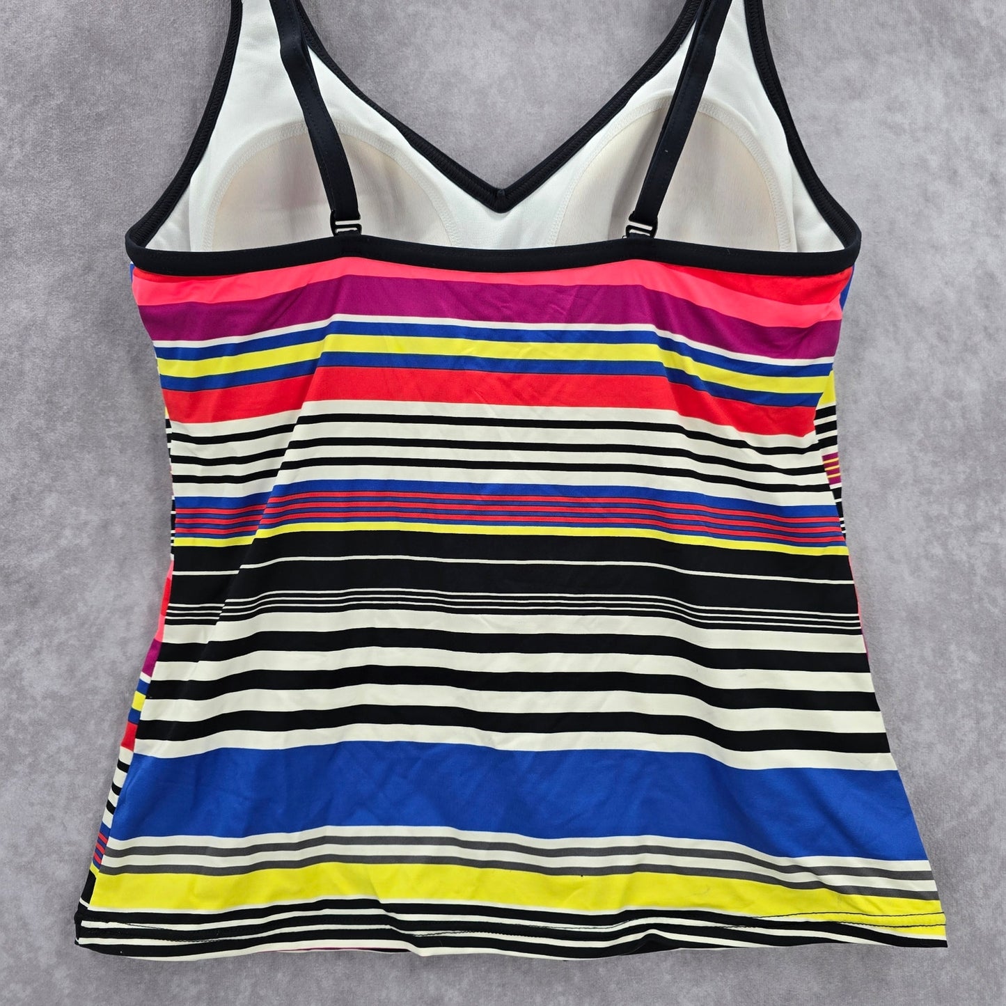 Jag Pink Multi Color Stripe Padded Stretch Swimwear Tankini Tank Top Medium M