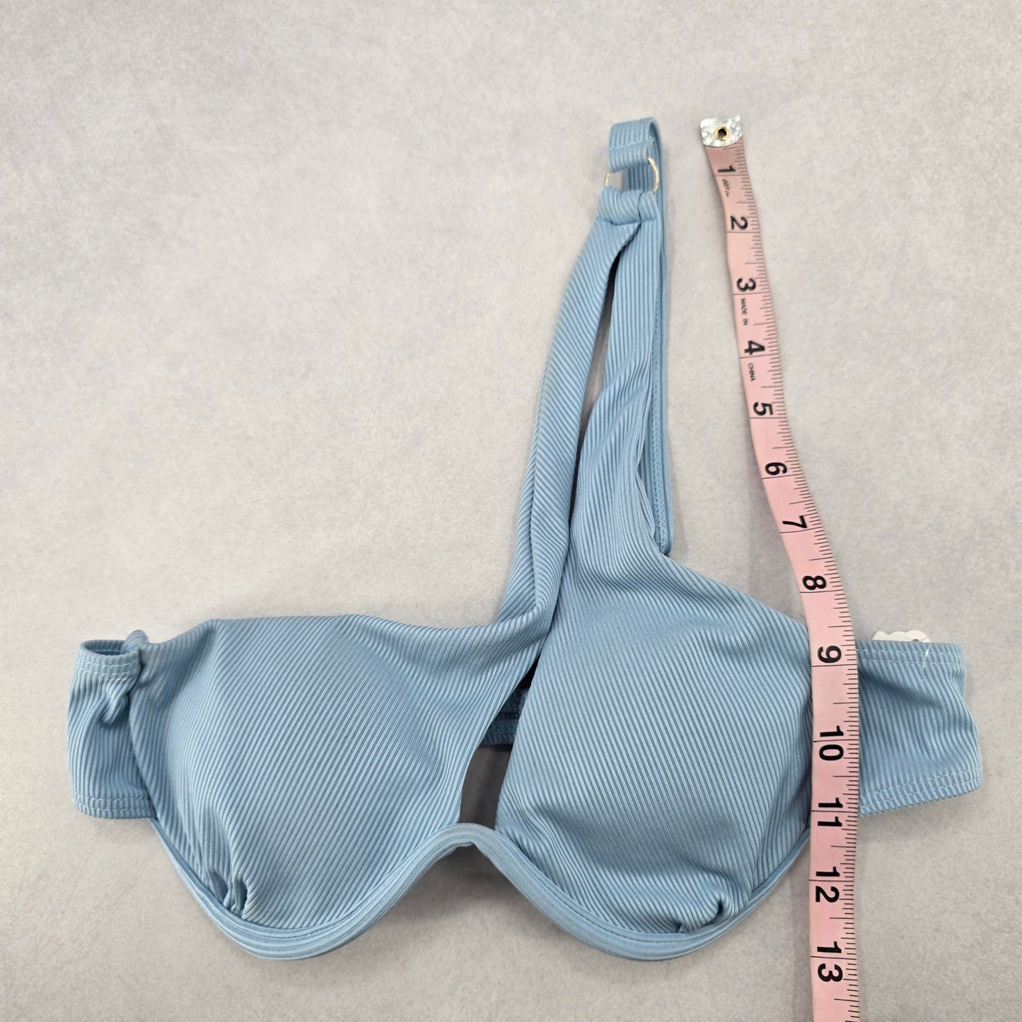 Blue Ribbed Padded Single Shoulder Beach Bikini Bralette Swim Top S Small