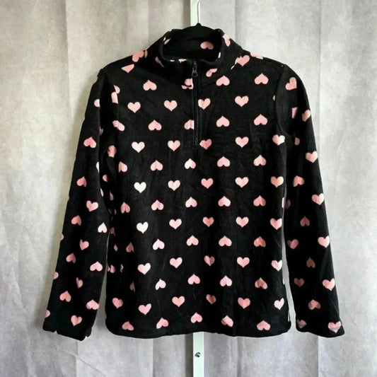 Children's Place Black Pink Heart Half Zip Pullover Sweater NWT Girls XXL 16