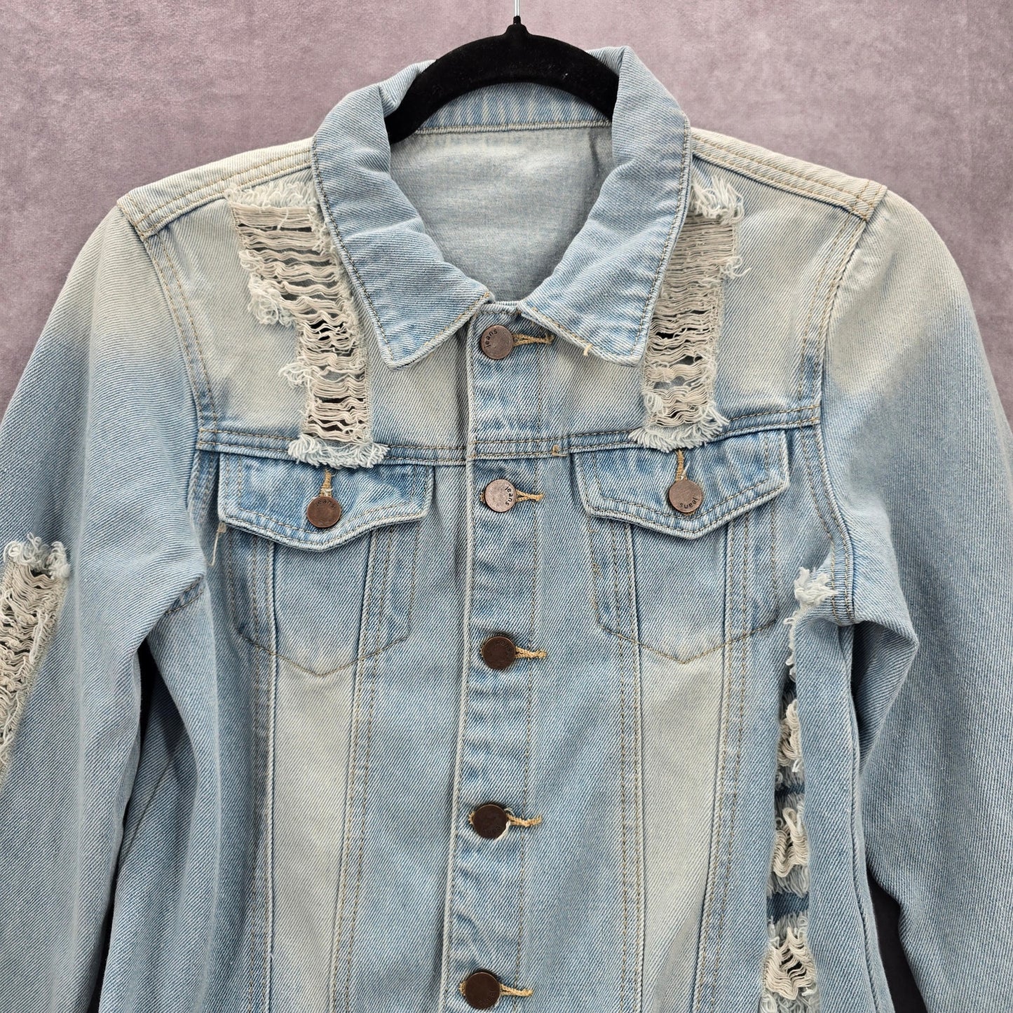 Blue Wash Raw Jeans Denim Distress Button Jacket Small