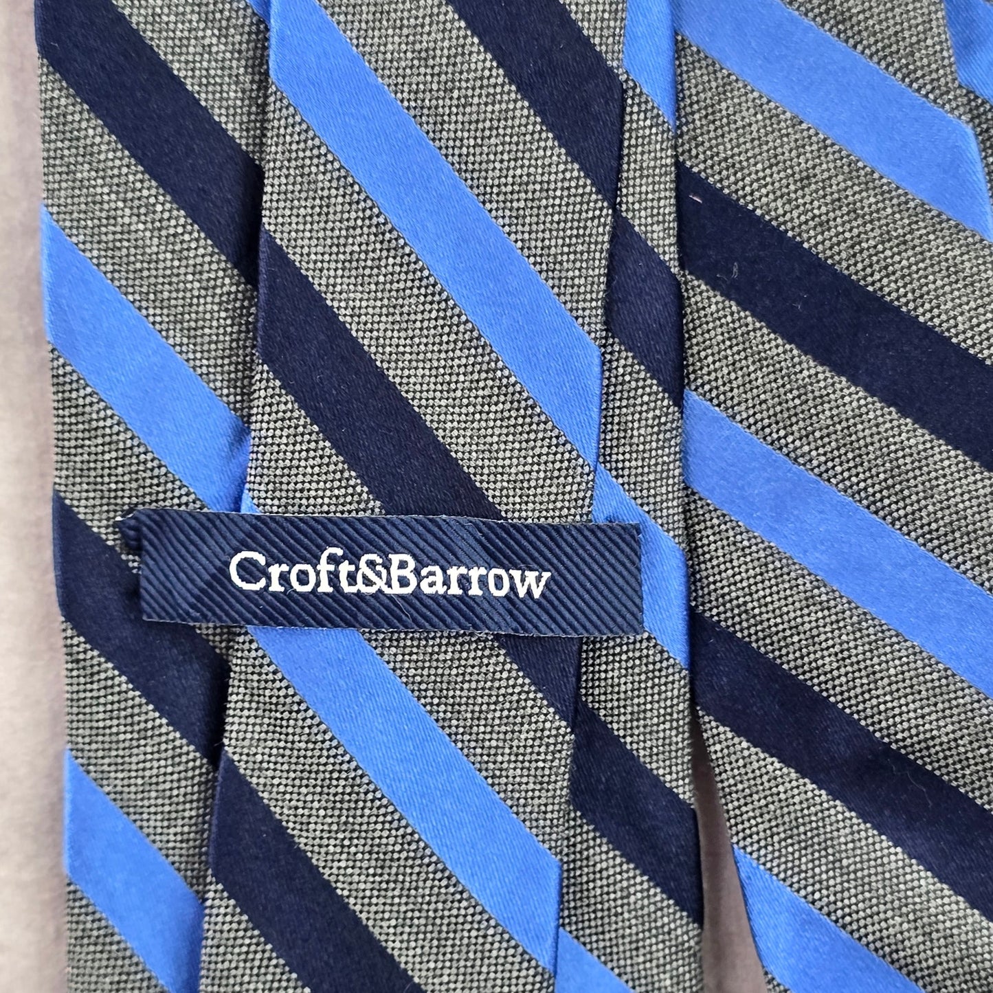 Croft & Barrow Gray Blue Stripe Repp Geometric Silk Viscose Neck Tie Men's