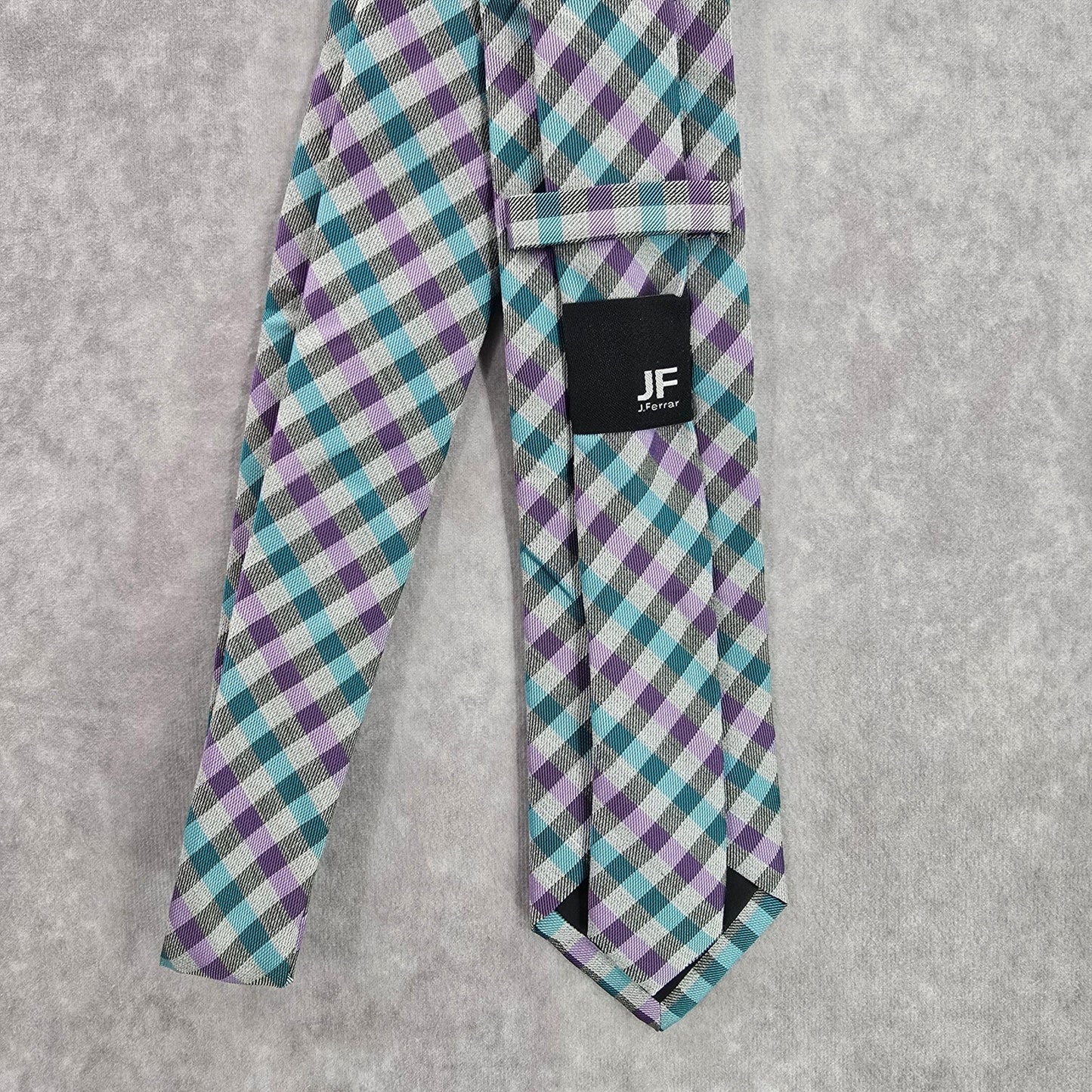 JF J. Ferrar Gray Purple Blue Plaid Tartan Checker Men's Neck Tie NWOT