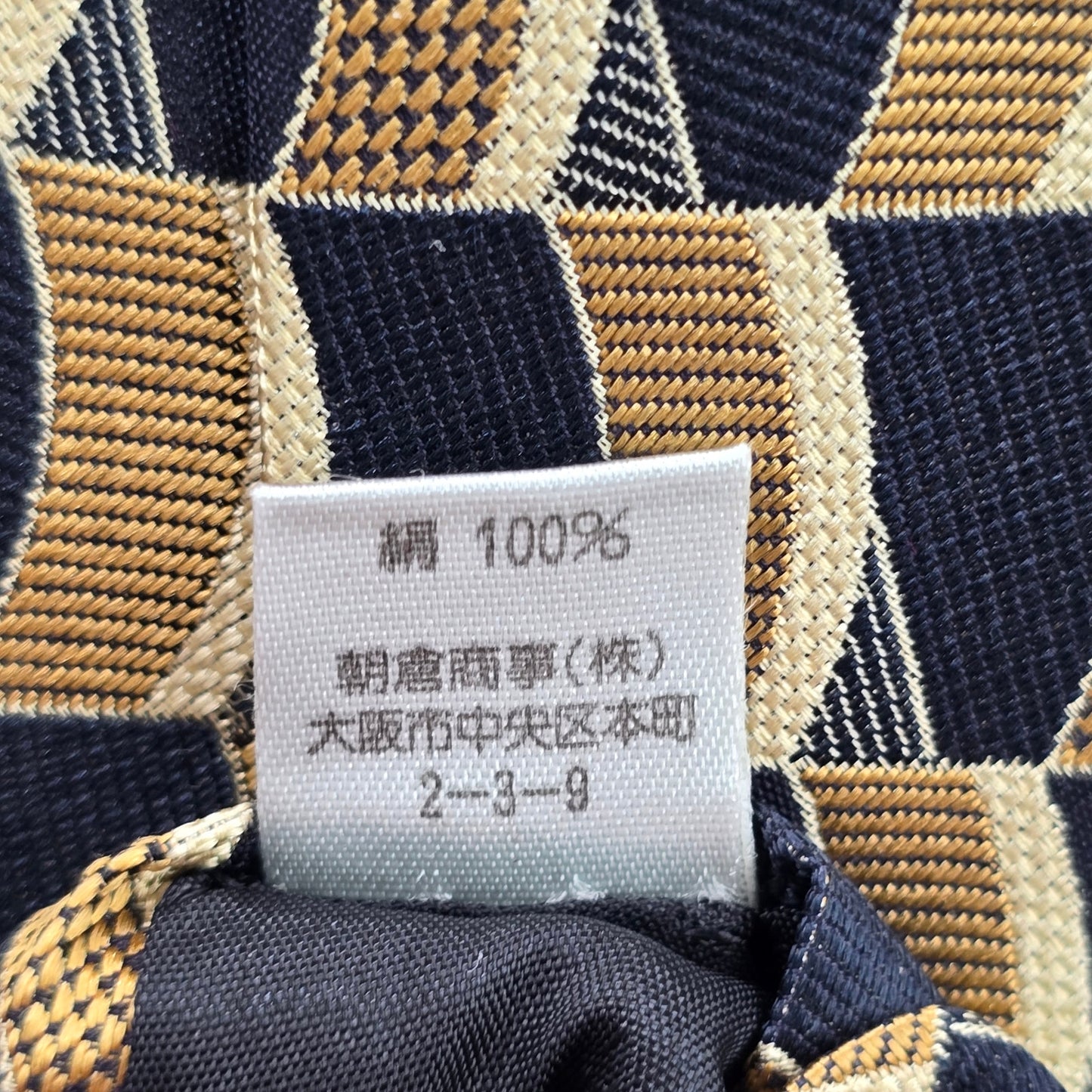 Jun Ashida Gold Blue Geometric 100% Silk Neck Tie NWOT
