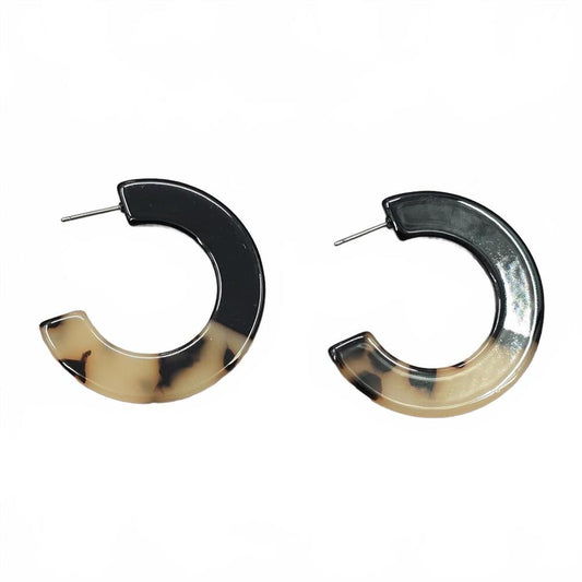 Brown Cream Half Hoop Circle Fashion Jewelry Earrings JB1-02