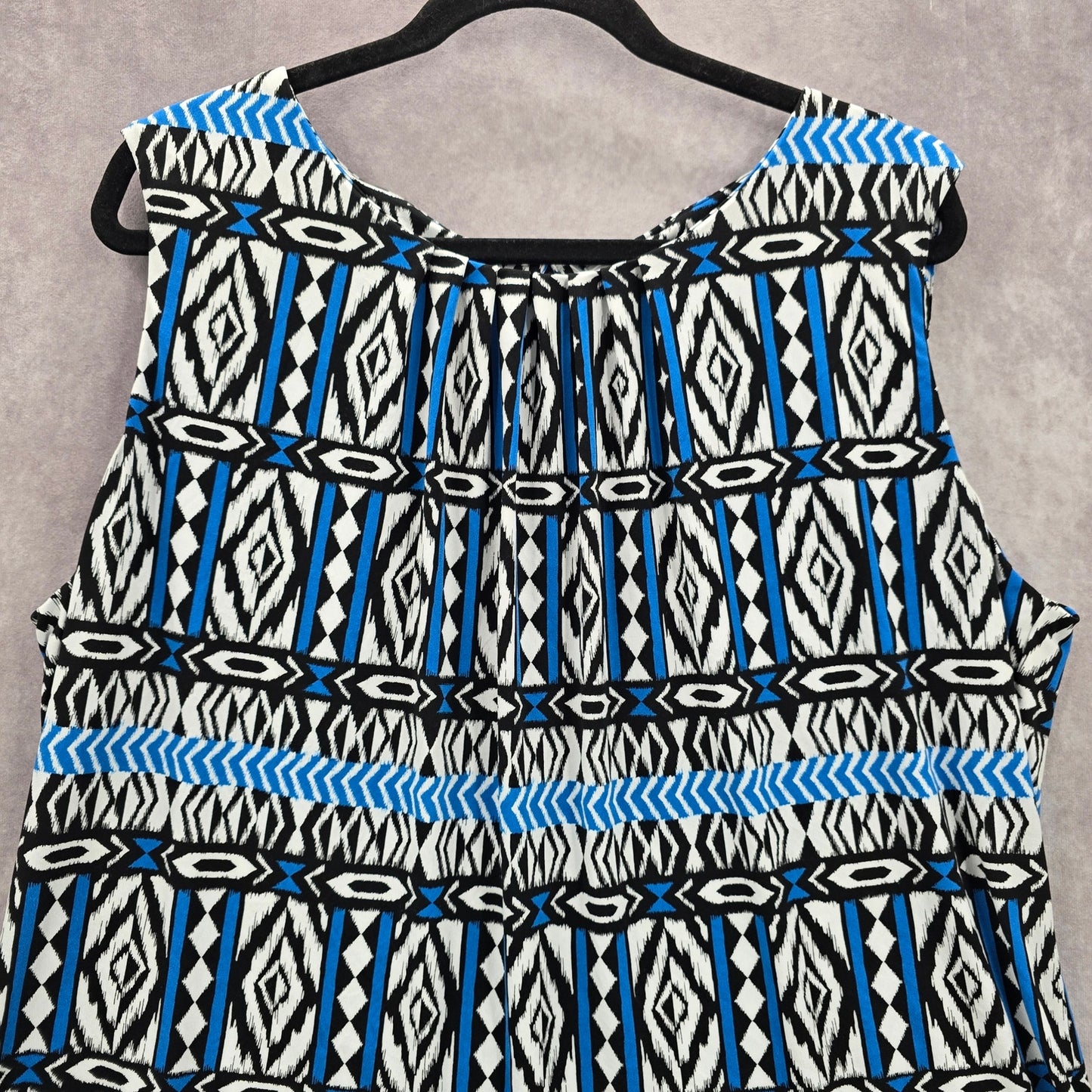 Calvin Klein Blue Black Print Sleeveless Pleated Stretch Top Blouse Plus 2XL