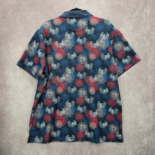 Goodfellow & Co Polo Shirt Mens Blue Pink Fireworks Active Short Sleeve XL