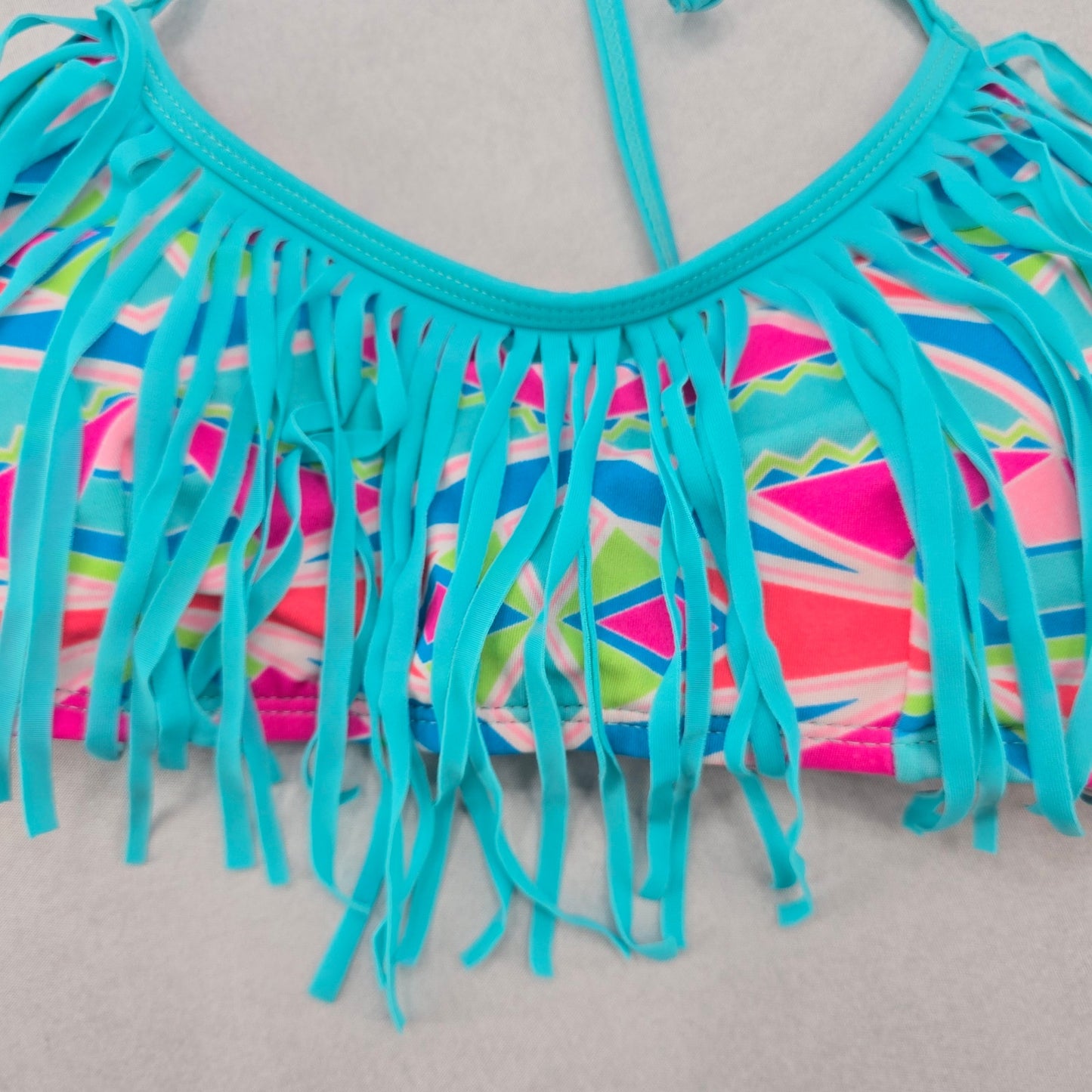 Urban Sea Blue Fringe Padded Halter Tie Boho Bikini Bralette Swim Top S Small