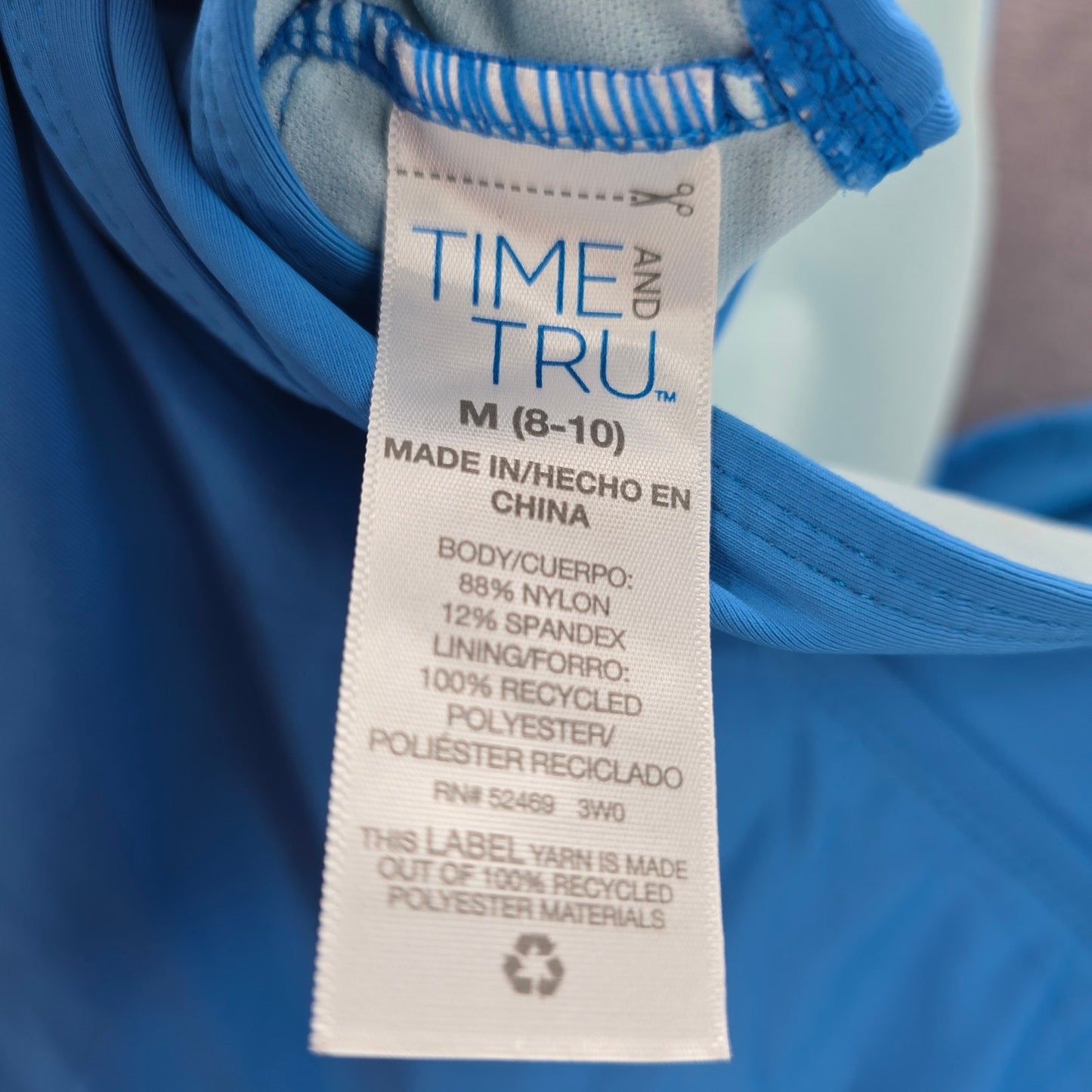 Time and Tru Blue Crisscross Padded Swimwear Tankini Tank Top Medium M 8-10