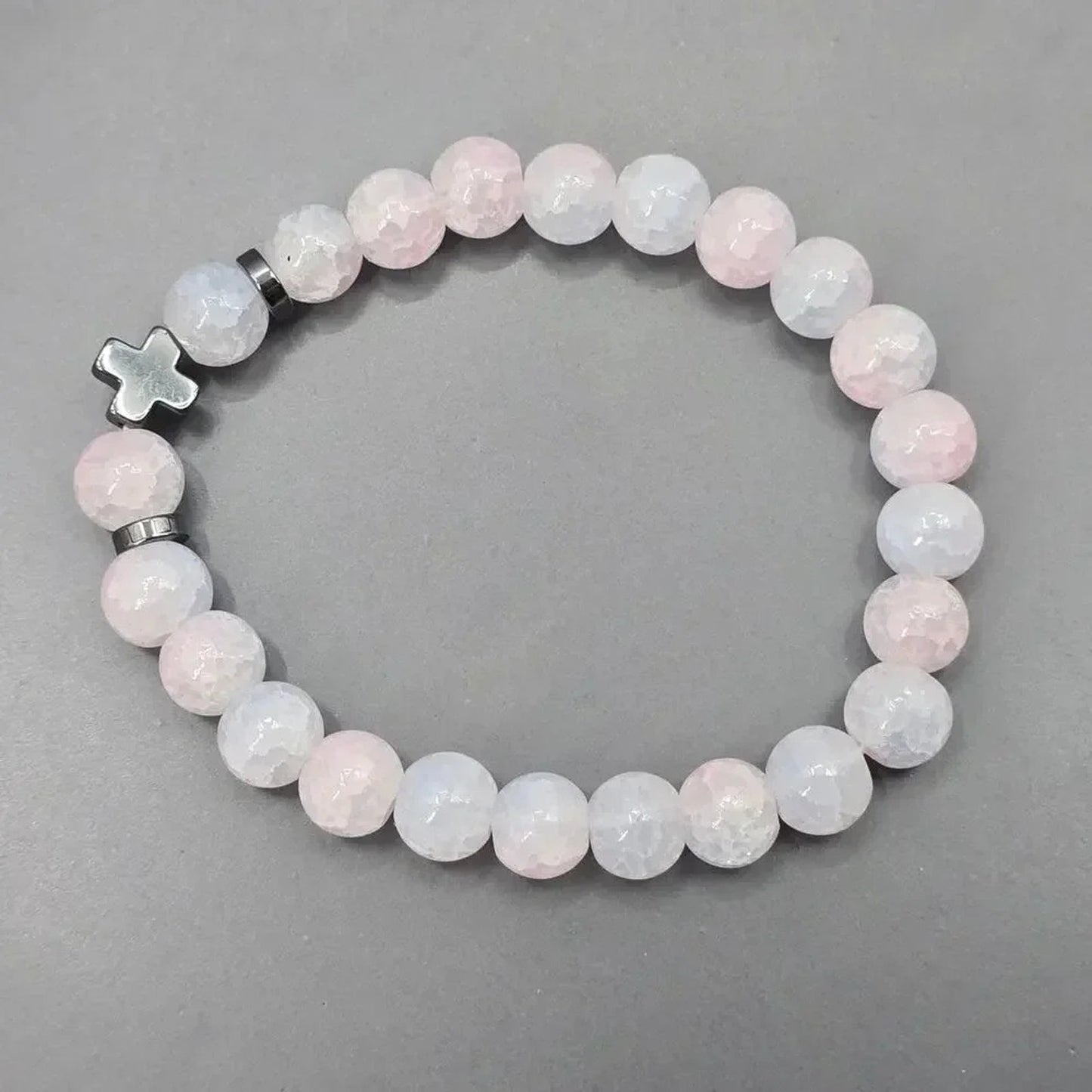 Pink Blue Gray Bead Cross Elastic Boho Retro Bracelet Fashion Jewelry JB4-4
