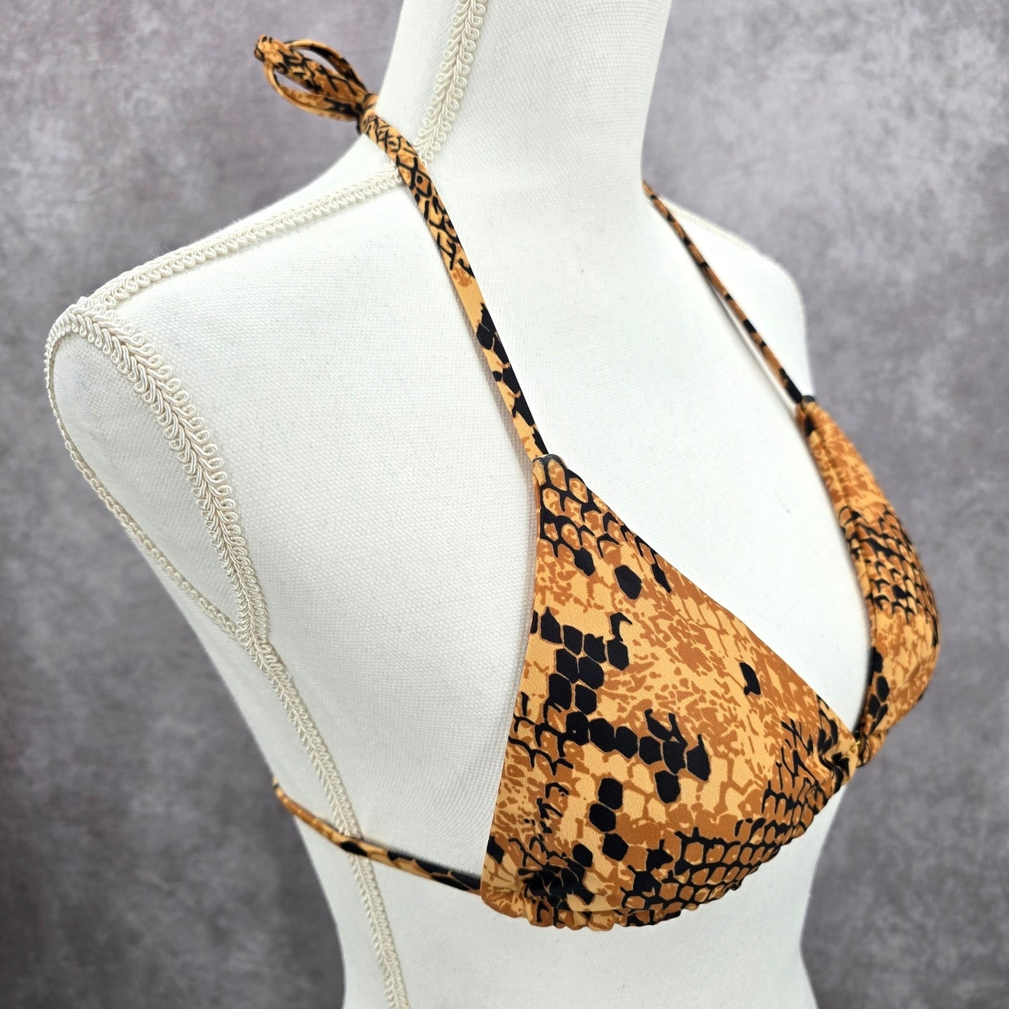 Yellow Black Animal Print Triangle String Padded Bikini Top Swimwear Medium