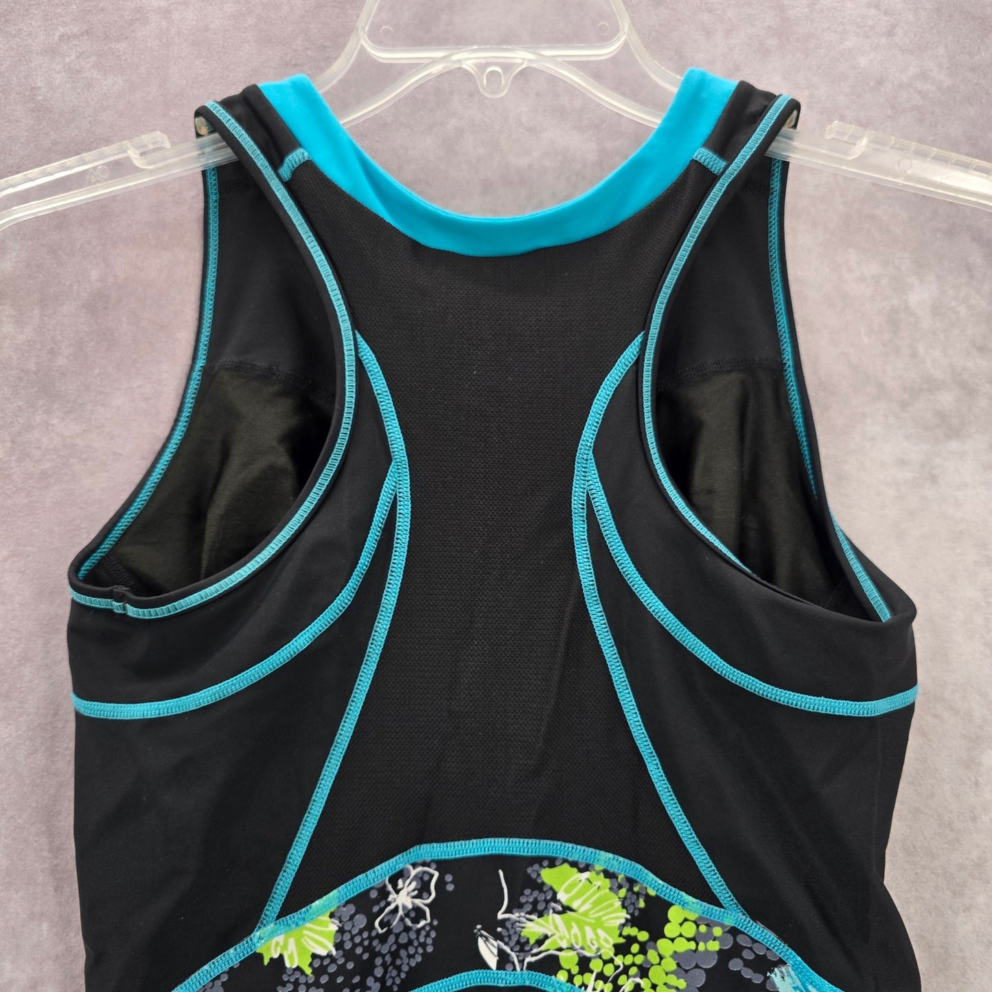 Danskin Black Floral Rash Guard Zip Swimwear Tankini Tank Top Medium M 10