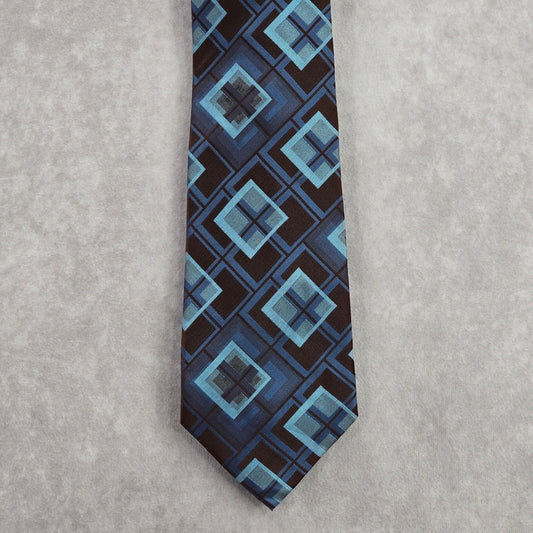 Covington Blue Brown Geometric Square Executive Silk Executive Neck Tie Men's