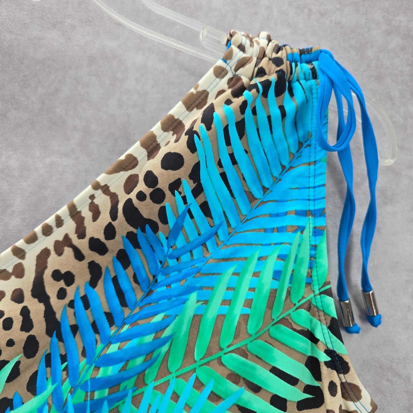 New Directions Blue Leaf One Shoulder Padded Swimwear Tankini Top Medium M