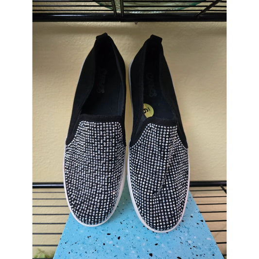 Carlos Santana Black Flat Studded Slide Sneakers Womens Size 9