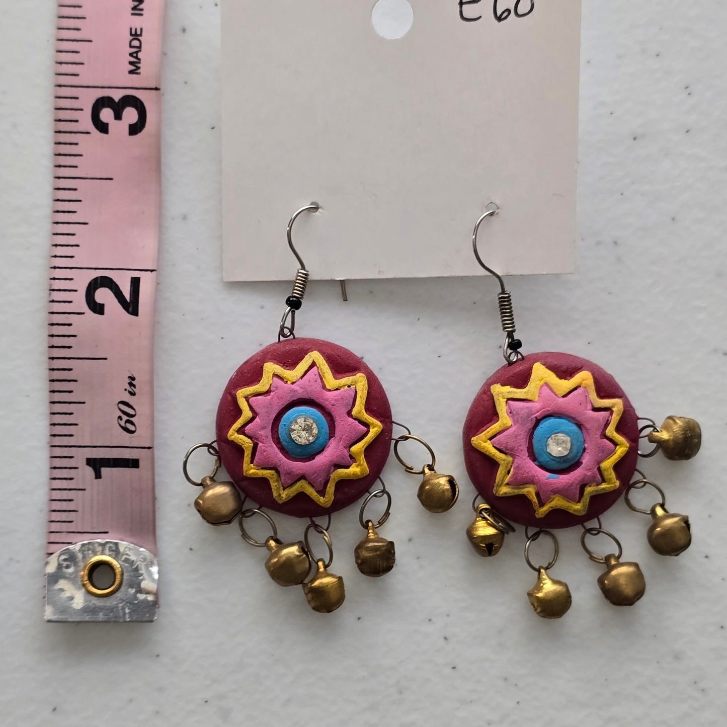 Clay Hand Painted Bells Drop Hook Earrings Fashion Jewelry