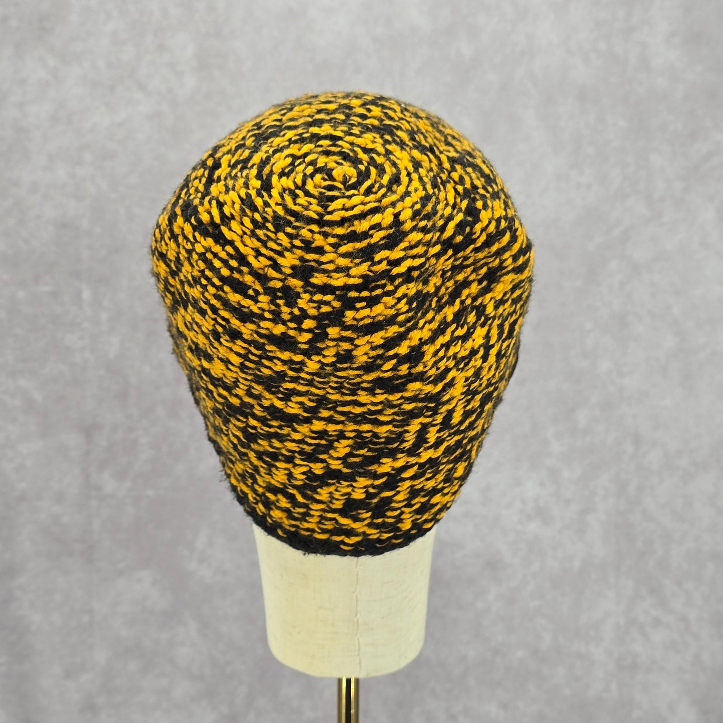 Yellow Black Crochet Knit Bucket Cap Hat Fun Vintage Y2K Funky Beanie
