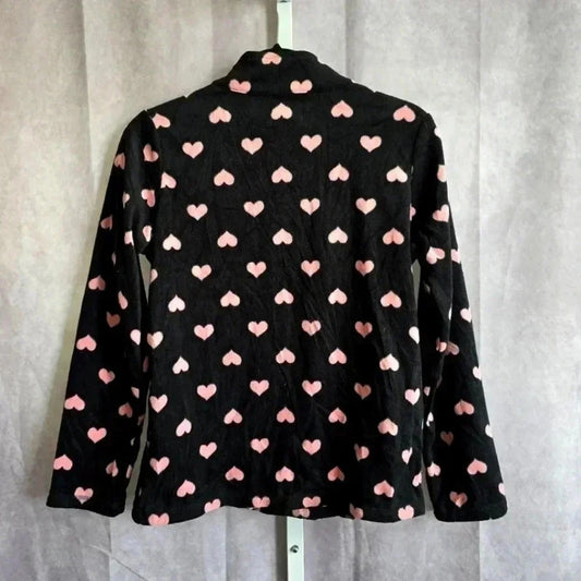 Children's Place Black Pink Heart Half Zip Pullover Sweater NWT Girls XXL 16