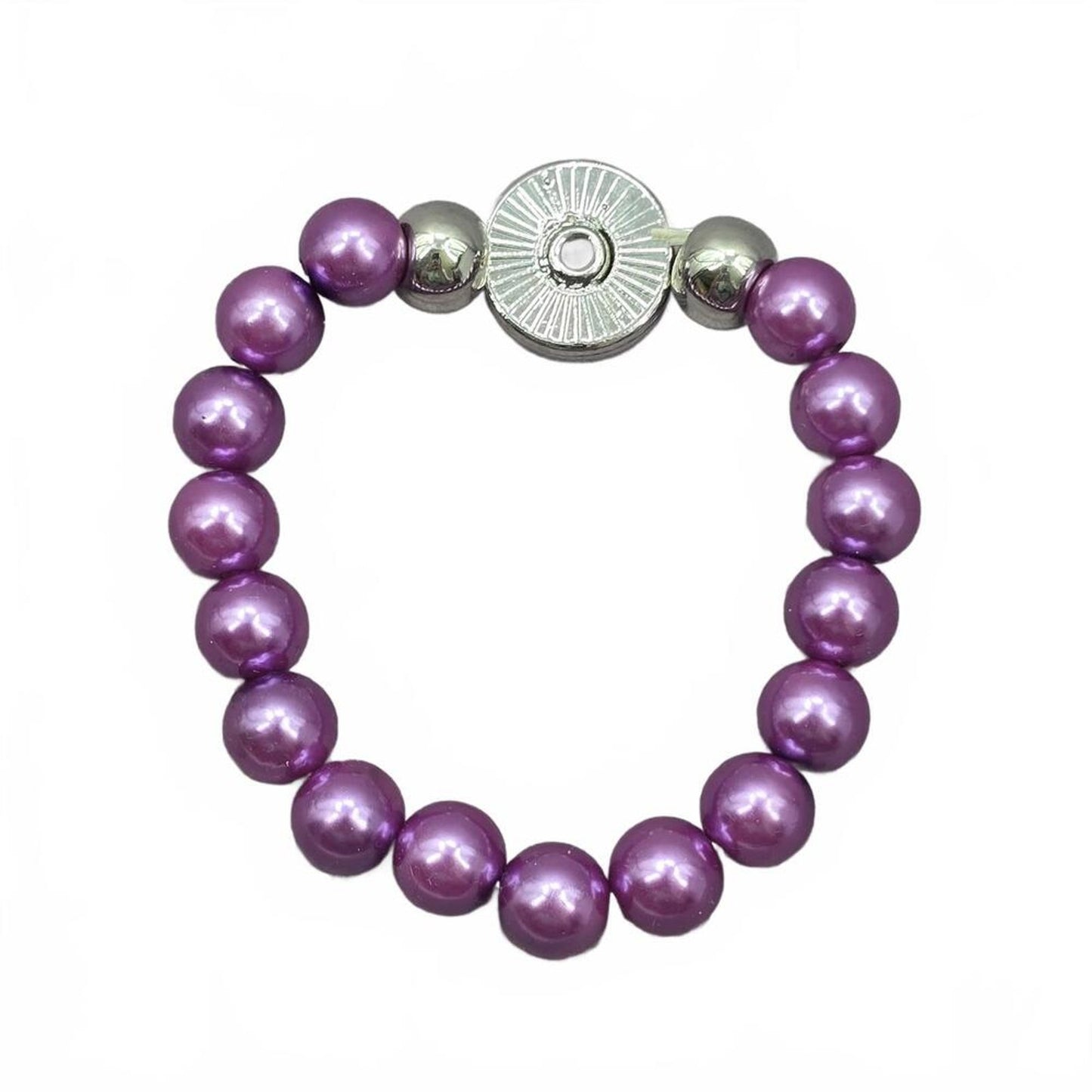 Purple Silver Circle Charm Bead Elastic Stretch Bracelet Fashion Jewelry JB1-10