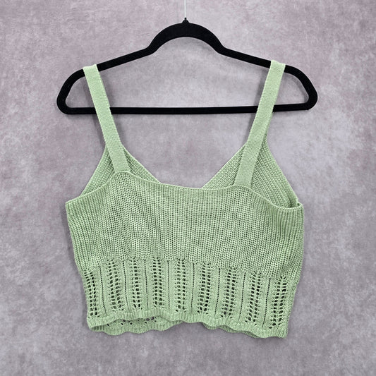 Green Crochet Knit Boho Sleeveless Cropped Tank Vintage Y2K Top S Small