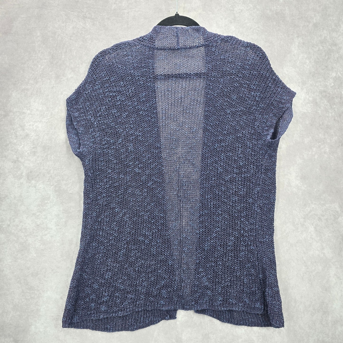 Purple Short Sleeve Open Chain Link Crochet Cardigan Sweater Medium