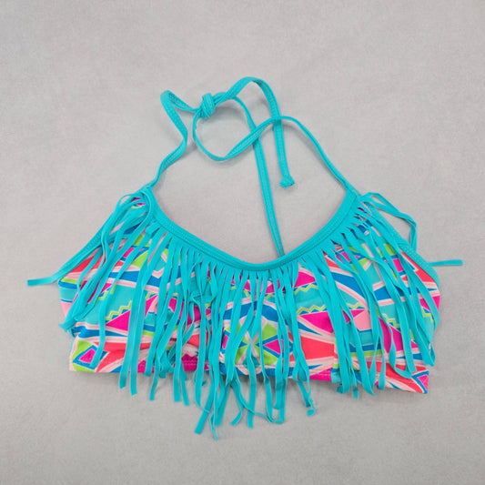 Urban Sea Blue Fringe Padded Halter Tie Boho Bikini Bralette Swim Top S Small