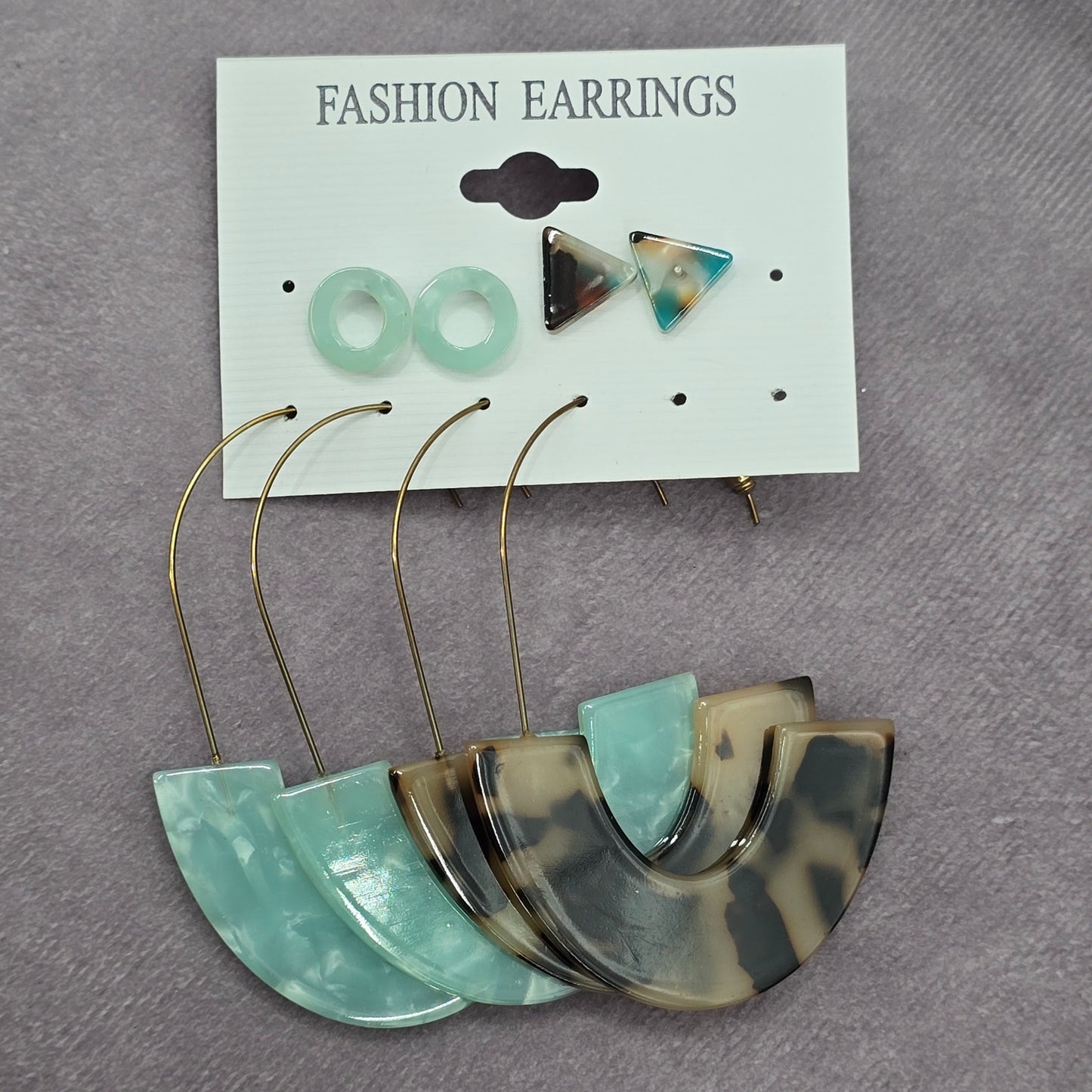 Green Brown Dangle Hoop Resin Stud Set Boho Retro Earring Fashion Jewelry