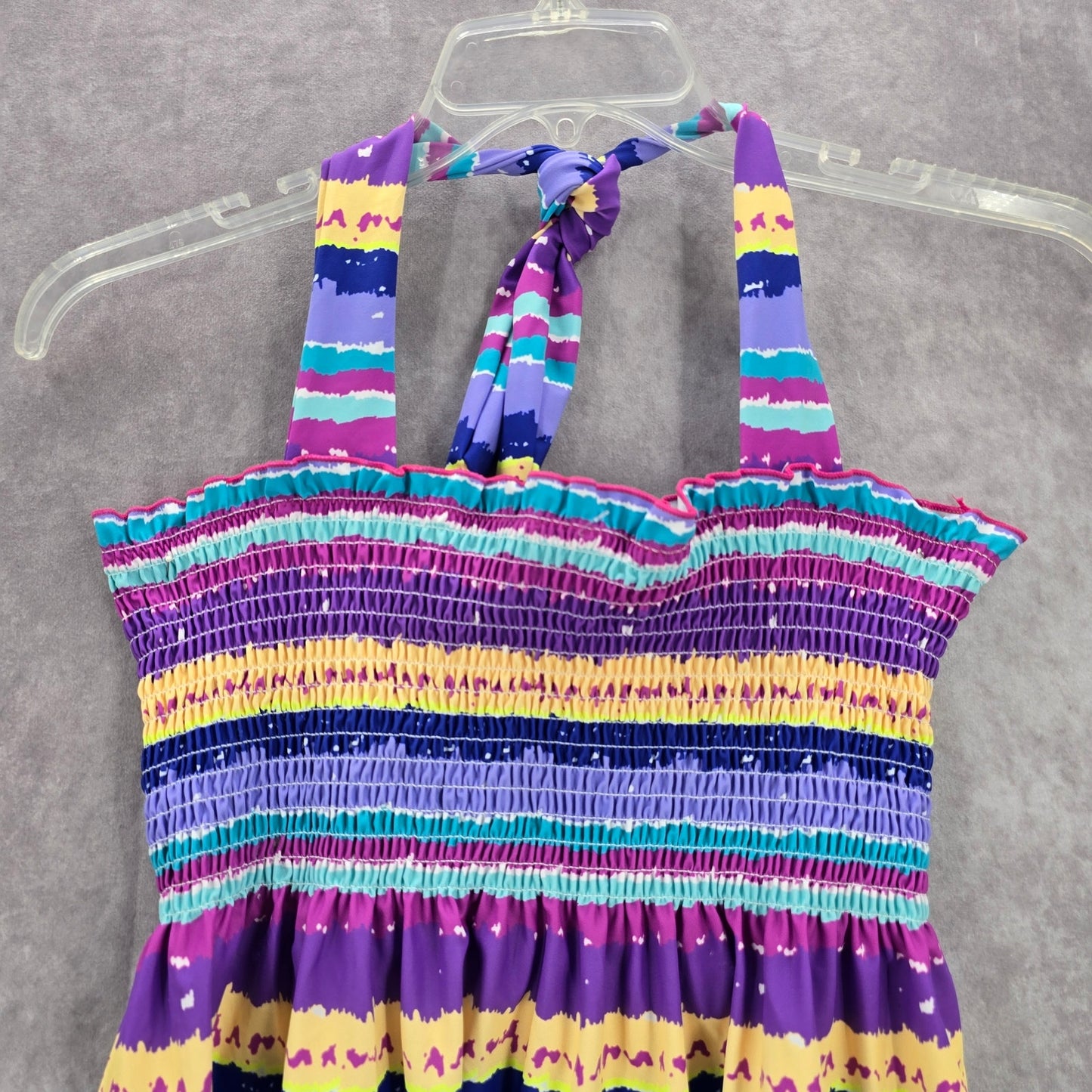 Purple Stripe Smock Halter Padded Swimwear Swimsuit Tankini Tank Top Extra Large