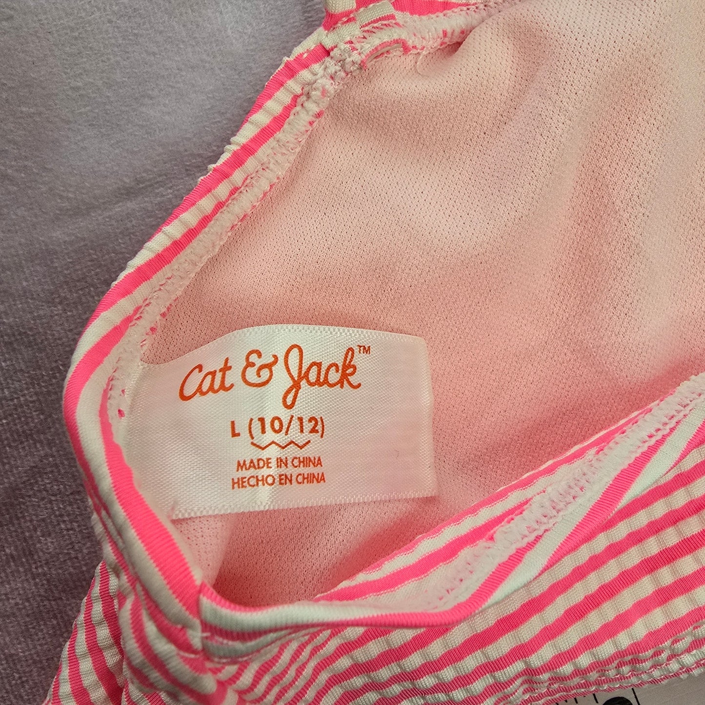 Cat & Jack Pink White Stripe String Girls Bikini Top Swimwear Large 10/12