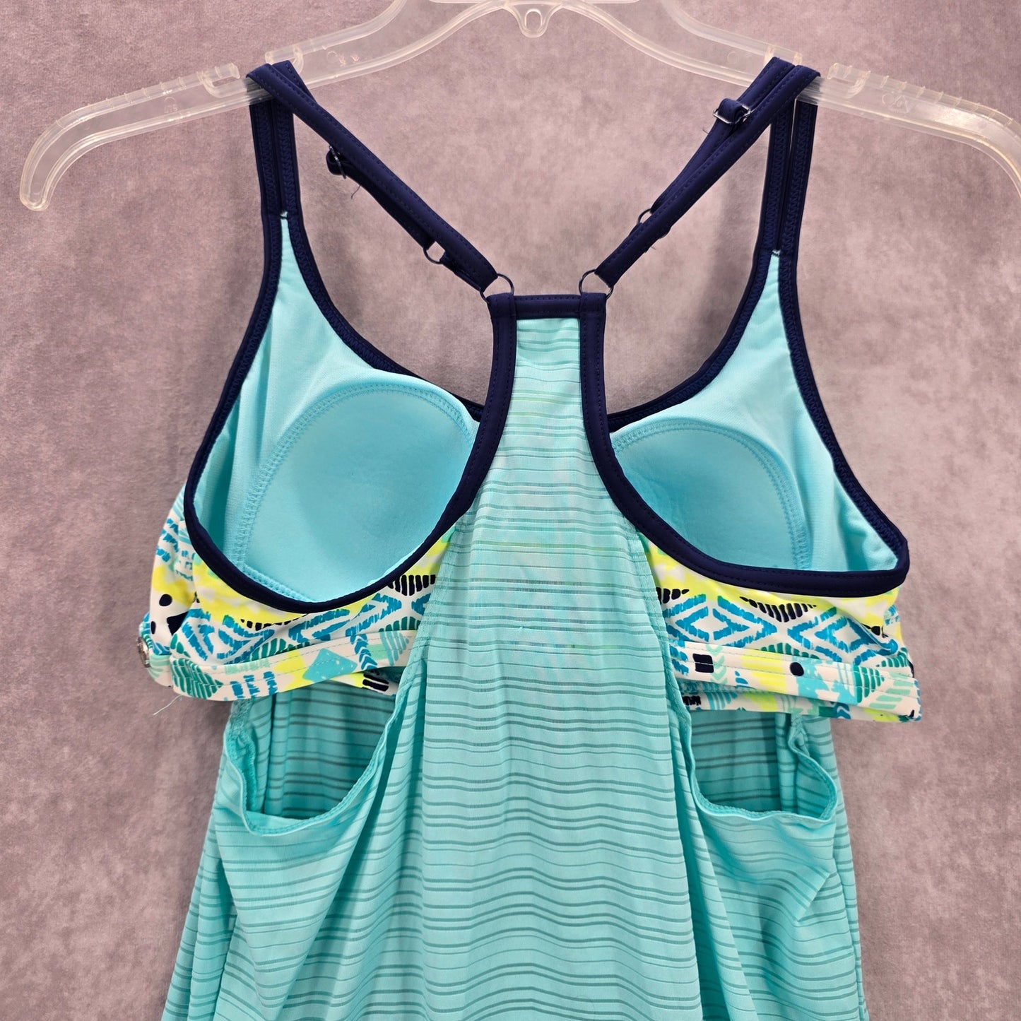ZeroXposur Blue Stripe Sports Bra Padded Swimwear Tankini Tank Top Medium M