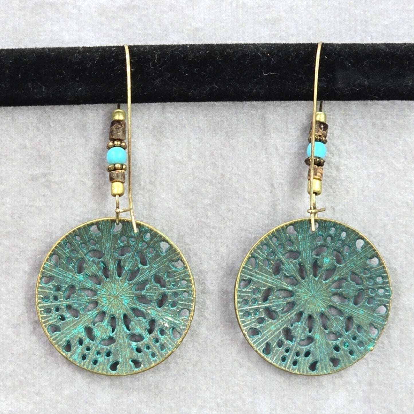 Zara Blue Disc Floral Dangle Bead Hoop Hook Earrings Fashion Jewelry JB2-39